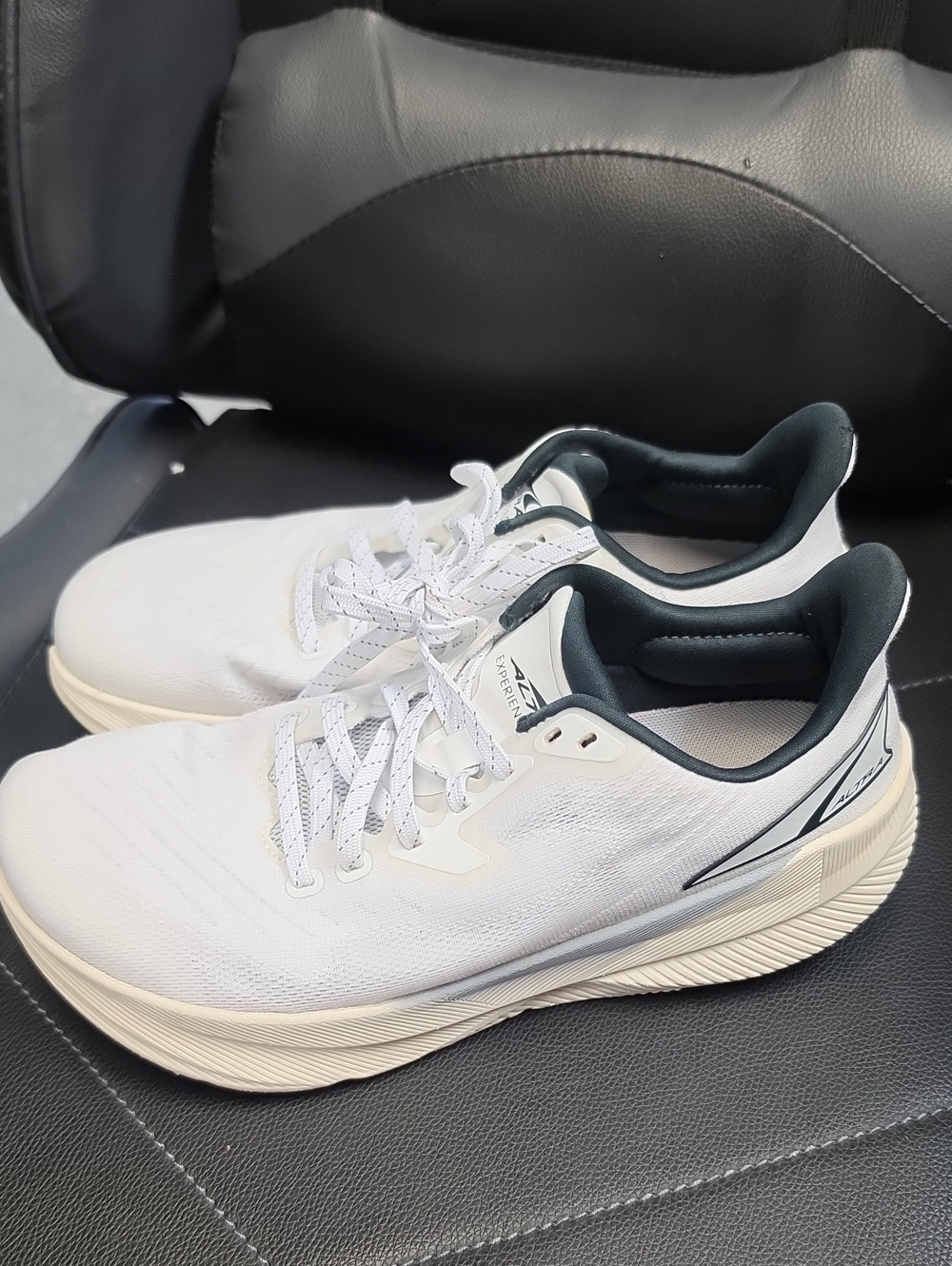 Womens  White Athletic Running Shoes with Dark Green Trim